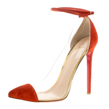 Pre Owned Christian Louboutin Red Suede and PVC Ankle Strap Sandals Size 41