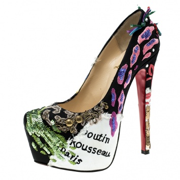 Pre Owned Christian Louboutin Limited Edition Daffodile Brodee Crepe Satin Pumps Size 35