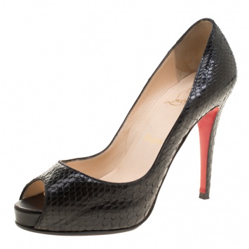 Pre Owned Christian Louboutin Black Python Leather Very Prive Peep Toe Platform Pumps Size 39.5