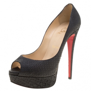 Pre Owned Christian Louboutin Black Matt Finish Python Leather Altadama Peep Toe Platform Pumps Size 37