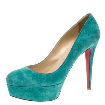 Pre Owned Christian Louboutin Turquoise Green Suede Bianca Platform Pumps Size 39