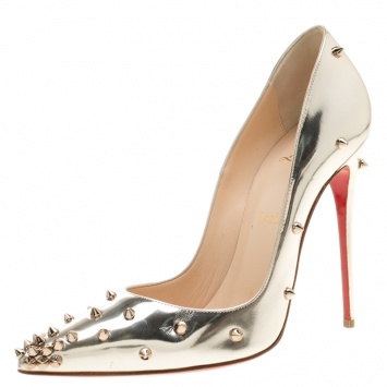 Pre Owned Christian Louboutin Metallic Mirror Finish Leather Degraspike Pointed Toe Pumps Size 39