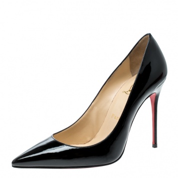 Pre Owned Christian Louboutin Black Patent Leather Decolette 554 Pointed Toe Pumps Size 39