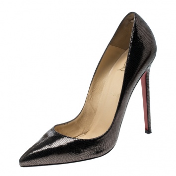 Pre Owned Christian Louboutin Metallic Anthracite Facette Laminato Leather Pigalle Pointed Toe Pumps Size 41