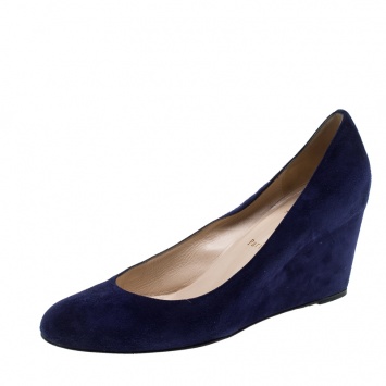 Pre Owned Christian Louboutin Blue Suede Melisa Wedge Pumps Size 41