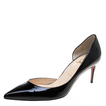 Pre Owned Christian Louboutin Black Patent Leather Iriza D'orsay Pointed Toe Pumps Size 38.5