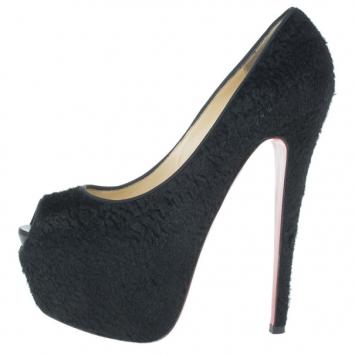 Pre Owned Christian Louboutin Black Pony Hair Highness Platform Pumps Size 37.5