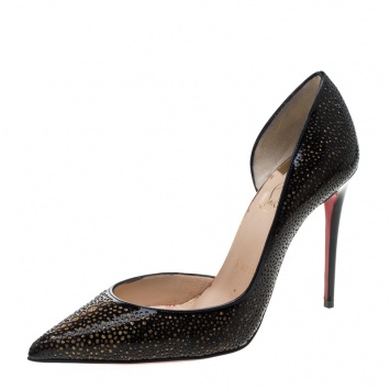 مملوكة مسبقًا Christian Louboutin Two Tone Laser Cut Patent Leather Galupump Pointed Toe D'Orsay Pumps Size 36.5