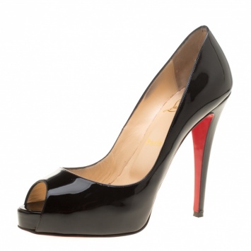 Pre Owned Christian Louboutin Black Patent Leather Hyper Prive Peep Toe Platform Pumps Size 39.5
