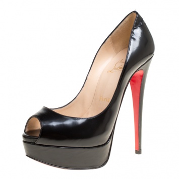 Pre Owned Christian Louboutin Black Leather Lady Peep Toe Platform Pumps Size 36