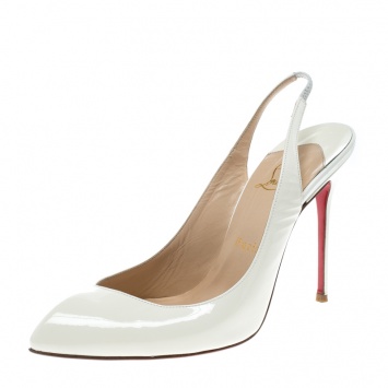 Pre Owned Christian Louboutin Off White Patent Leather Fleuve Slingback Sandals Size 39