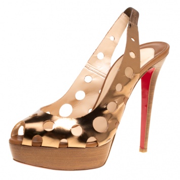 Pre Owned Christian Louboutin Bronze Leather Ginza Platform Slingback Sandals Size 39.5