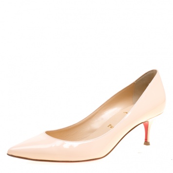 Pre Owned Christian Louboutin Beige Patent Leather Pigalle Follies Pointed Toe Pumps Size 37.5
