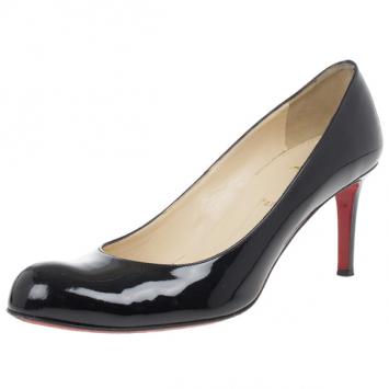 Pre Owned Christian Louboutin Black Patent Simple Pumps Size 40.5