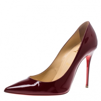 Pre Owned Christian Louboutin Carmin Red Patent Leather Decollete Pointed Toe Pumps Size 40.5
