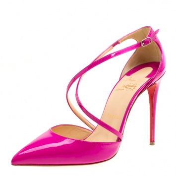 Pre Owned Christian Louboutin Pink Patent Leather Cross Blake Pointed Toe Sandals Size 38