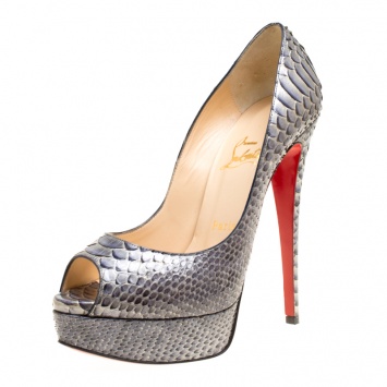 Pre Owned Christian Louboutin Two Tone Metallic Python Scarabee Lady Peep Toe Platform Pumps Size 38.5