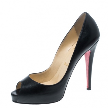 Pre Owned Christian Louboutin Black Leather Vendome Peeptoe Platform Pumps Size 39