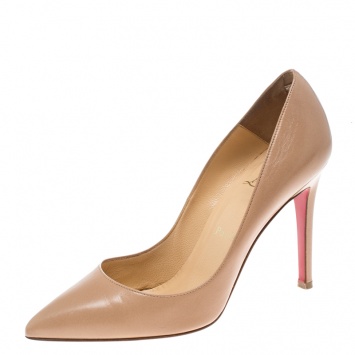 Pre Owned Christian Louboutin Beige Leather Pigalle Pointed Toe Pumps Size 36.5