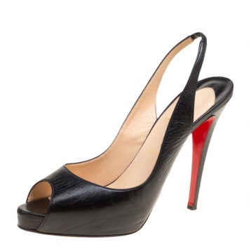 Pre Owned Christian Louboutin Black Leather Private Number Slingback Platform Sandals Size 41.5
