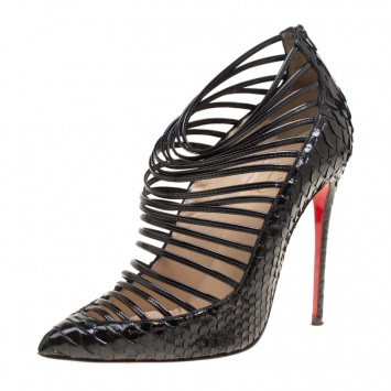Pre Owned Christian Louboutin Black Patent Python Leather Gortik Strappy Ankle Booties Size 39
