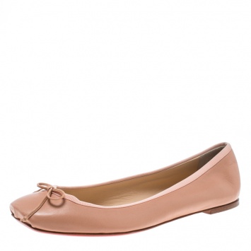 Pre Owned Christian Louboutin Beige Leather Rosella Square Toe Ballet Flats Size 41