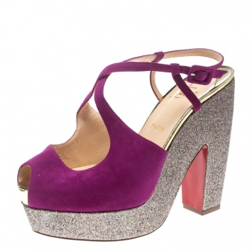 Pre Owned Christian Louboutin Pink Suede Martel Peep Toe Platform Sandals Size 40.5