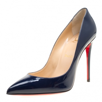 Pre Owned Christian Louboutin Blue Patent Leather Pigalle Pointed Toe Pumps Size 39.5