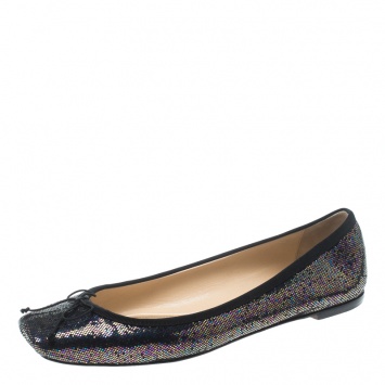 Pre Owned Christian Louboutin Multicolor Metallic Glitter Spotlight Rosella Square Toe Ballet Flats Size 40.5
