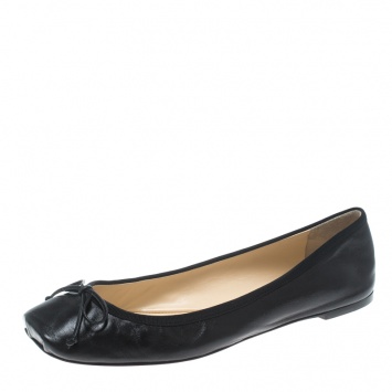 Pre Owned Christian Louboutin Black Leather Rosella Square Toe Ballet Flats Size 40