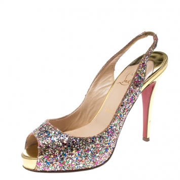 Pre Owned Christian Louboutin Multicolor Glitter N°Prive Slingback Sandals Size 38