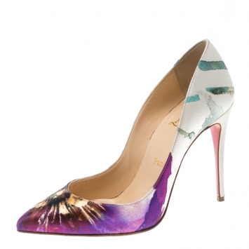 Pre Owned Christian Louboutin Multicolor Printed Satin Pigalle Follies Pumps Size 36.5