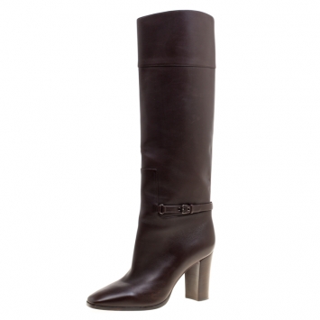 Pre Owned Christian Louboutin Brown Leather Mervillon Knee Boots Size 38