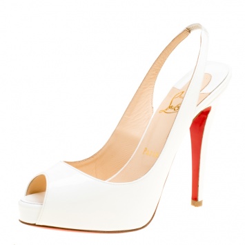 Pre Owned Christian Louboutin White Patent Leather Very Prive Slingback Sandals Size 37