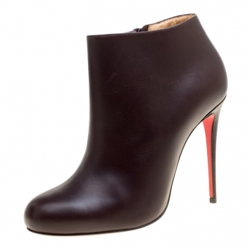 Pre Owned Christian Louboutin Dark Brown Leather Belle Ankle Boots Size 37