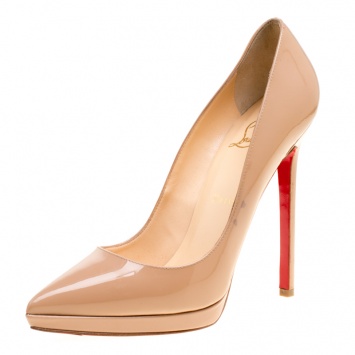 Pre Owned Christian Louboutin Beige Patent Leather Pigalle Plato Pumps Size 37
