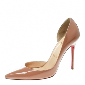 Pre Owned Christian Louboutin Beige Patent Leather Iriza Pointed Toe D'orsay Pumps Size 38