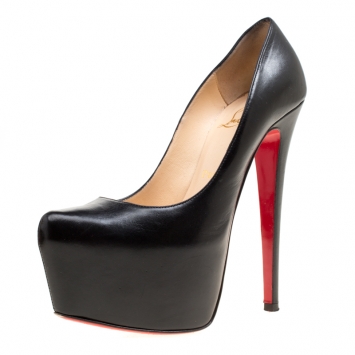 Pre Owned Christian Louboutin Black Leather Daffodile Platform Pumps Size 36.5