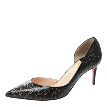 Pre Owned Christian Louboutin Two Tone Laser Cut Patent Leather Galupump Pointed Toe D'orsay Pumps Size 37.5