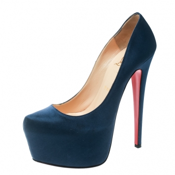 Pre Owned Christian Louboutin Blue Satin Daffodile Platform Pumps Size 37