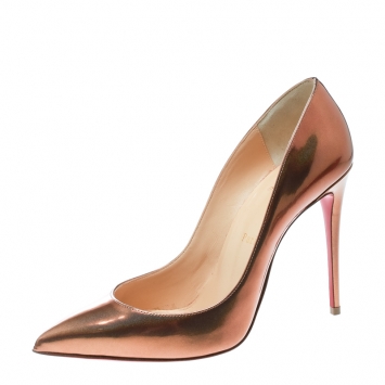 Pre Owned Christian Louboutin Metallic Bronze Leather Pigalle Follies Pointed Toe Pumps Size 38.5