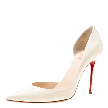 مملوكة مسبقًا Christian Louboutin Cream Patent Leather Iris half D'orsay Pointed Toe Pumps Size 40
