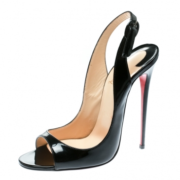 Pre Owned Christian Louboutin Black Patent Leather Allenissima Slingback Sandals Size 38