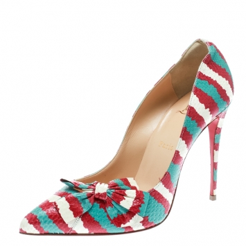 Pre Owned Christian Louboutin Multicolor Stripes Printed Python Pigalle Follies Madame Menodo Pumps Size 39