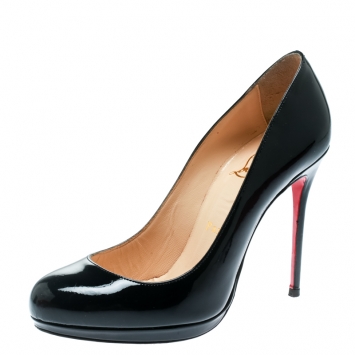 Pre Owned Christian Louboutin Navy Blue Patent Leather Neofilo Platform Pumps Size 37