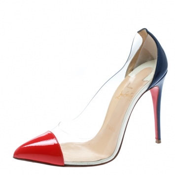 Pre Owned Christian Louboutin Red and Blue PVC Debout Pointed Toe Pumps Size 36