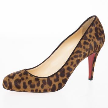 Pre Owned Christian Louboutin Leopard Pony Hair Fifi Pumps Size 39
