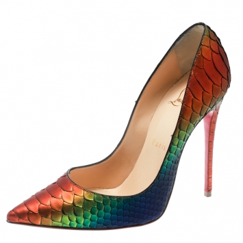 Pre Owned Christian Louboutin So Kate Python Leather Rainbow Pointed  Toe Pumps Size 36.5