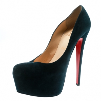 Pre Owned Christian Louboutin Dark Blue Suede Daffodile Platform Pumps Size 39.5