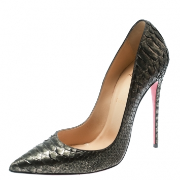 Pre Owned Christian Louboutin Metallic Green Python So Kate Pointed Toe Pumps Size 41